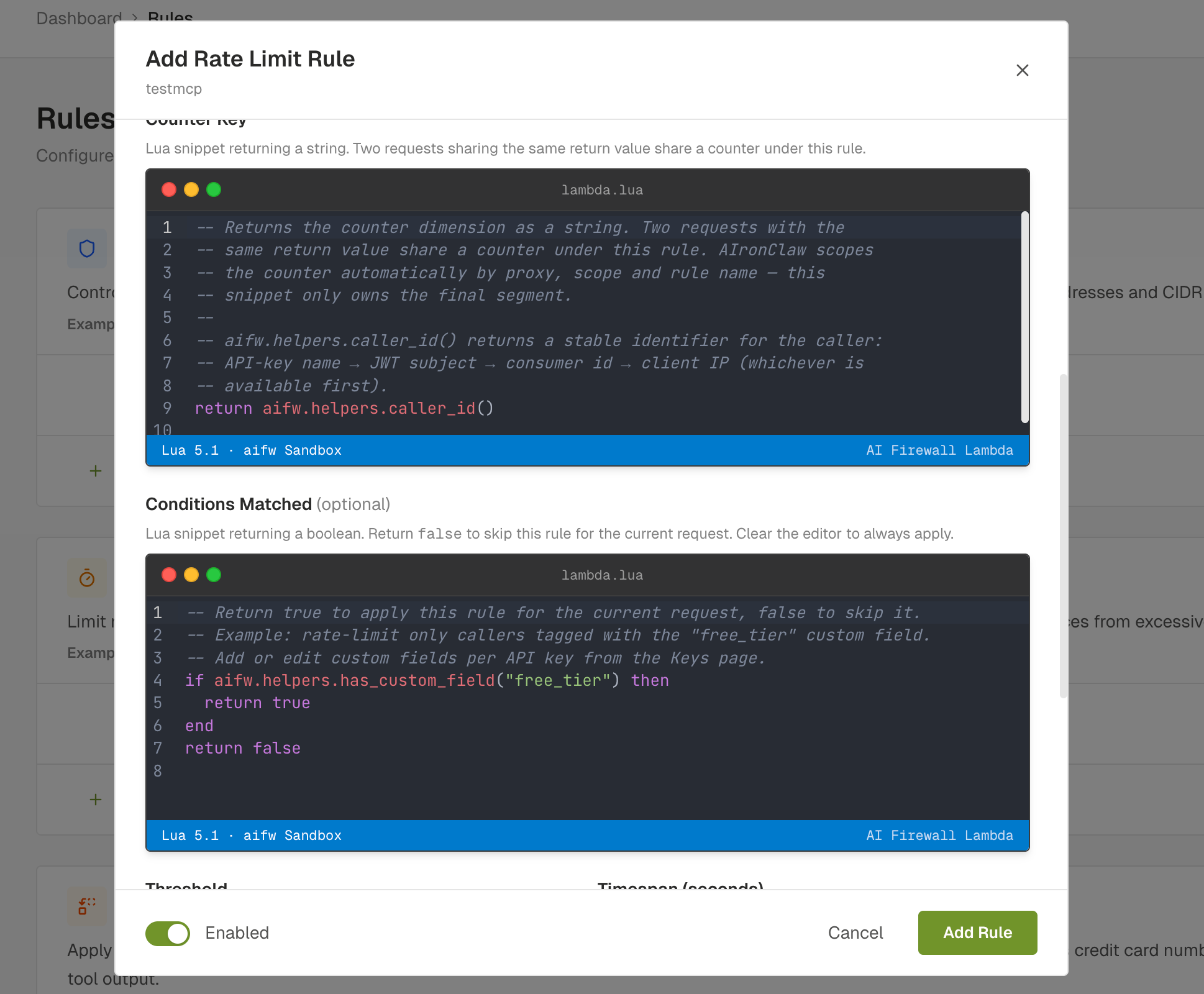 Advanced mode: Counter Key + Conditions Matched as Lua snippets